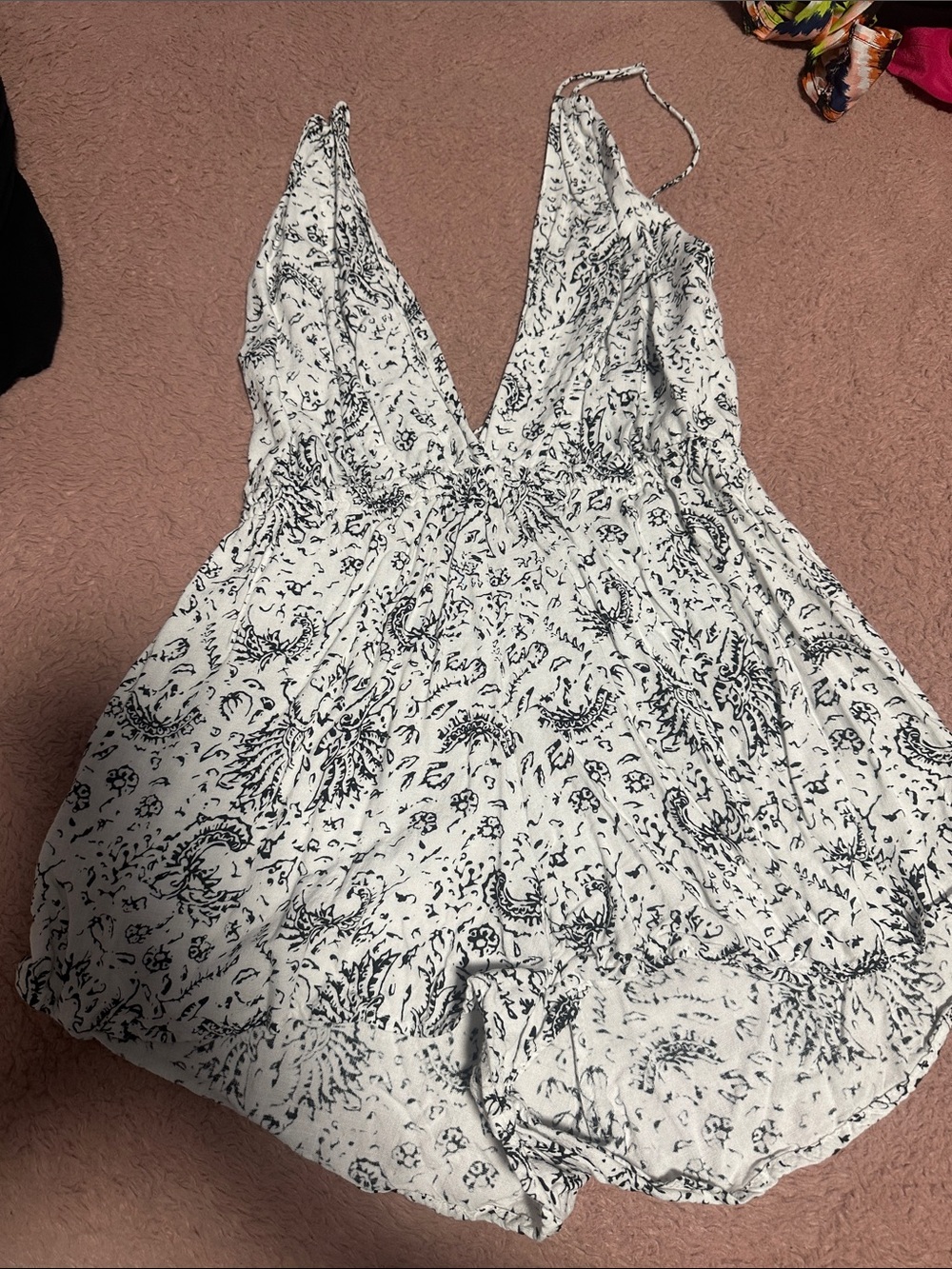 Indah White Romper with Black Botanical Print